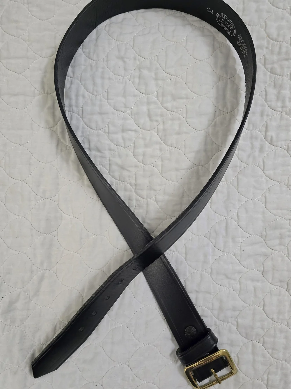 NWOT JayPee Men's Size 44 Black Leather Belt Gold Buckle 1 5/8